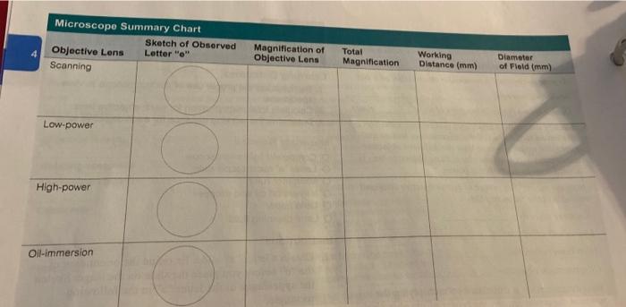 Solved Microscopo Summary Chart Sketch of Observed Objective | Chegg.com