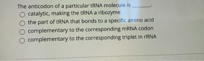 Anticodon of a Particular Trna Molecule is