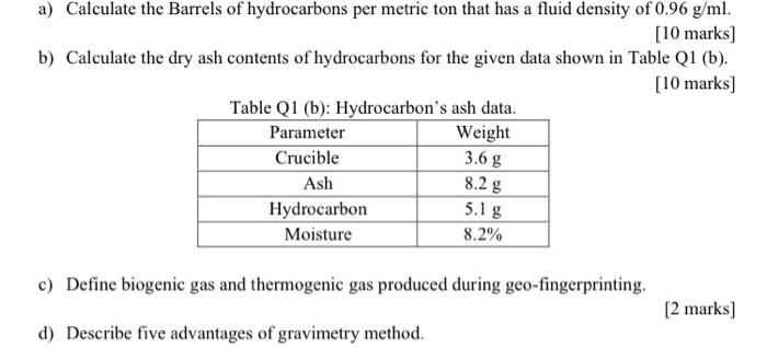 Solved a) Calculate the Barrels of hydrocarbons per metric Chegg.com
