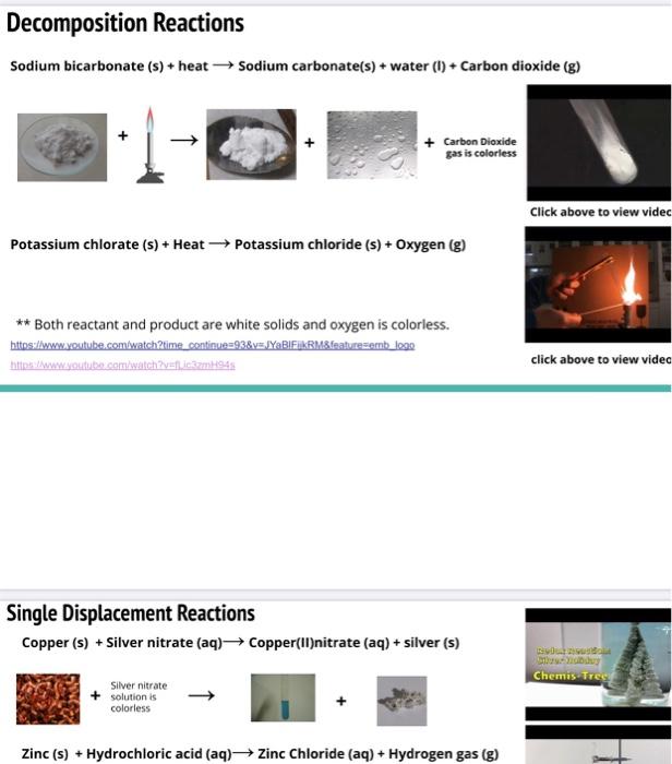 Solved Decomposition Reactions Sodium Bicarbonate S Heat 0404