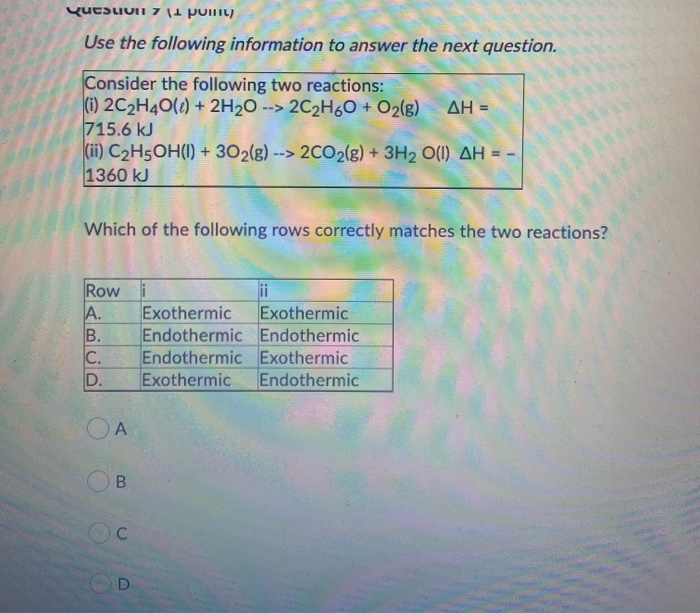 Solved Question 8 (1 point) Use the following information to | Chegg.com