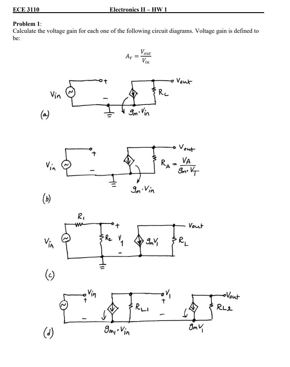 Solved ECE 3110 Electronics II -HW 1 Problem 1: Calculate | Chegg.com