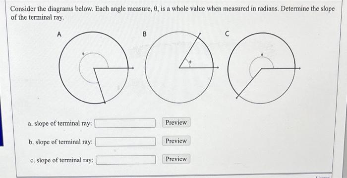 Solved Consider the diagrams below. Each angle measure, θ, | Chegg.com