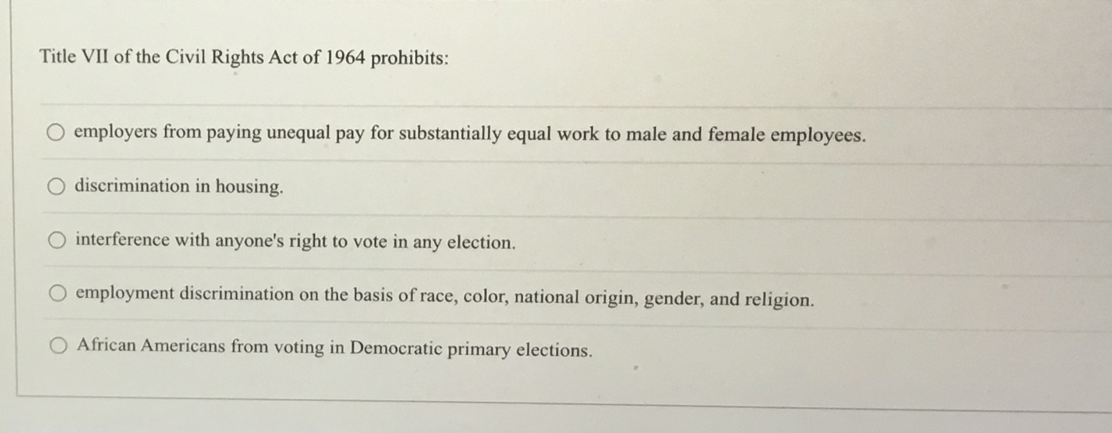 Solved Title VII Of The Civil Rights Act Of 1964 | Chegg.com