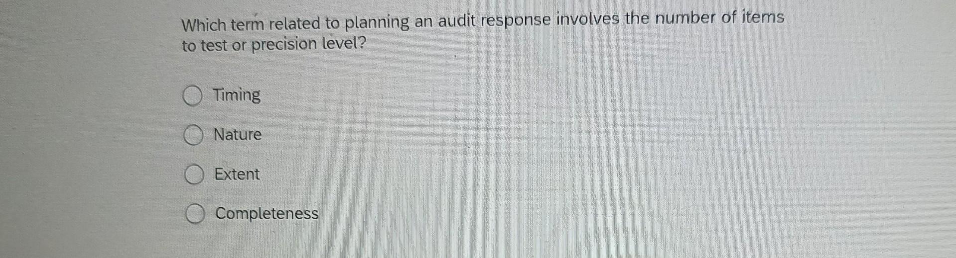 Solved Which term related to planning an audit response | Chegg.com