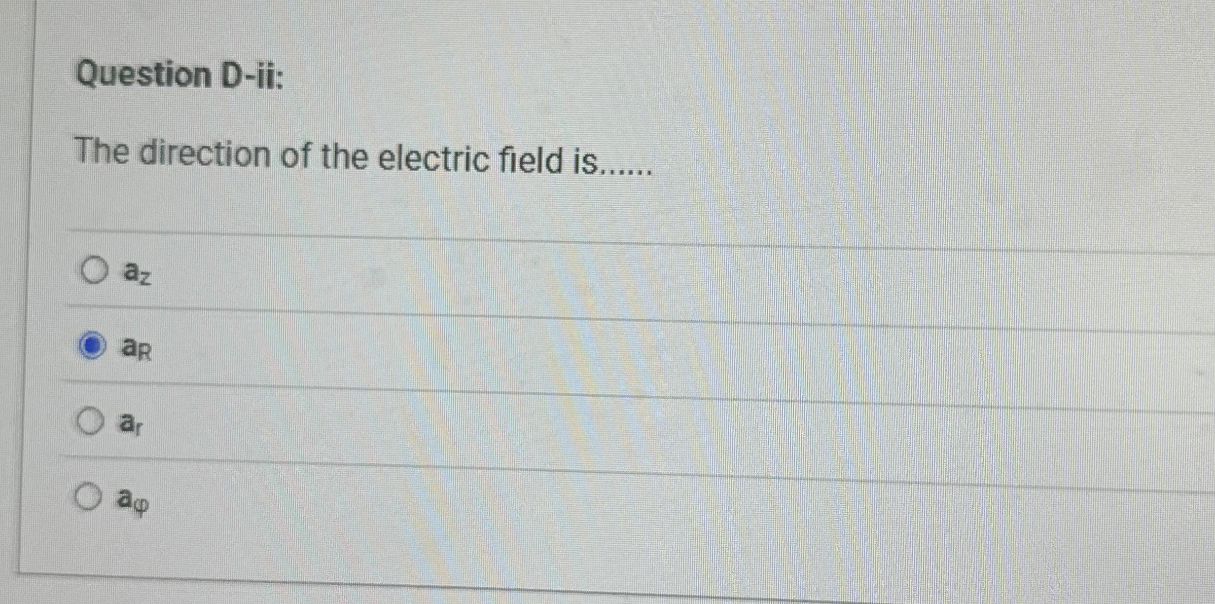 Solved Question DiiThe direction of the electric field is