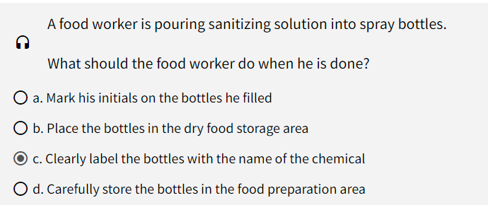 Solved A food worker is pouring sanitizing solution into | Chegg.com