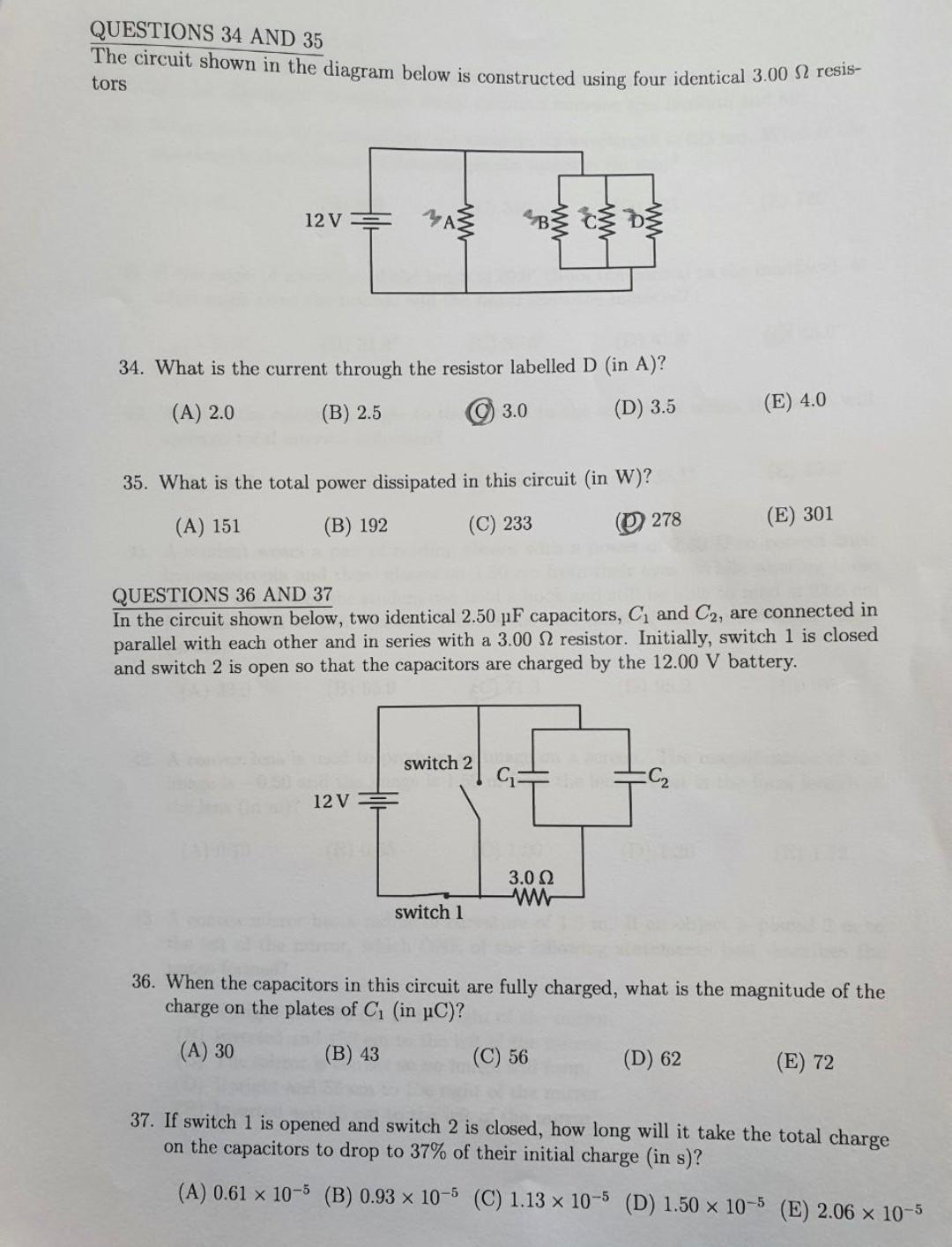 Solved QUESTIONS 34 AND 35 The circuit shown in the diagram | Chegg.com