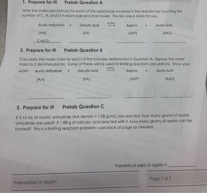 Solved 1. Prepare for It! Prelab Question A Write the | Chegg.com