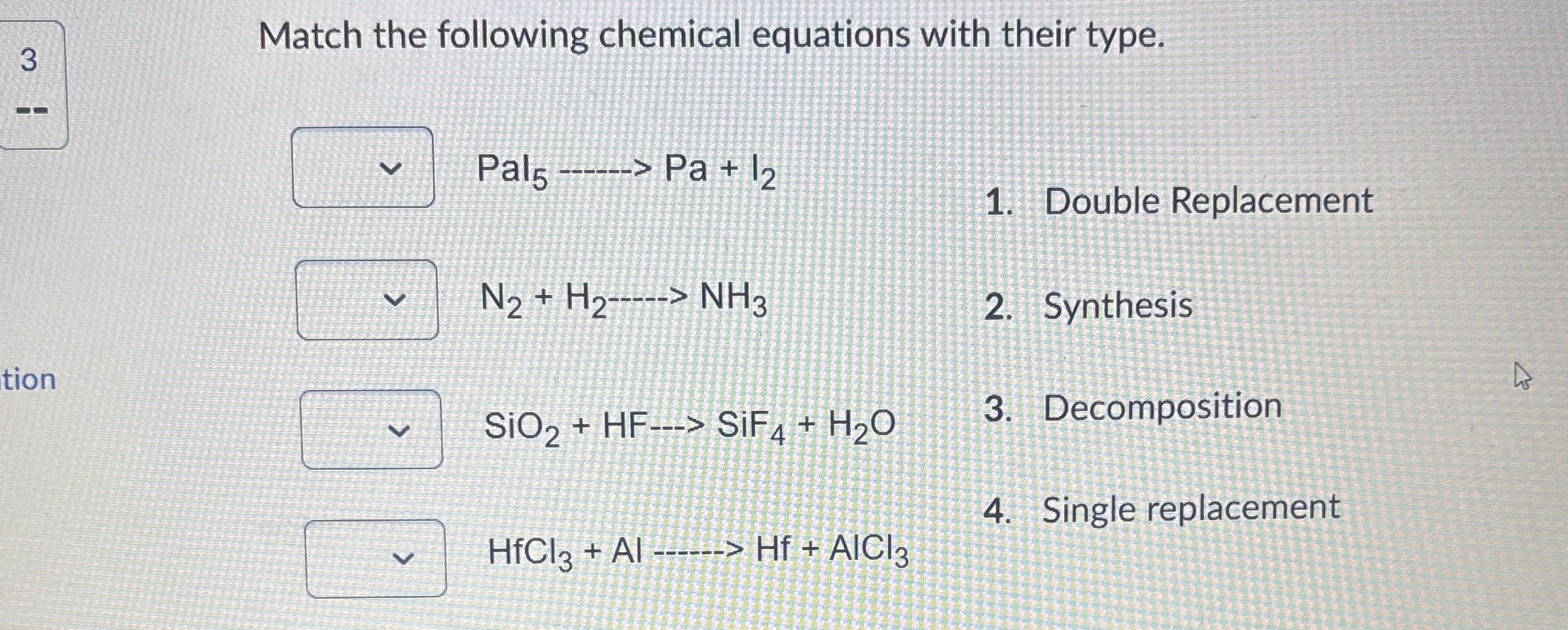 Solved 3Match the following chemical equations with their | Chegg.com