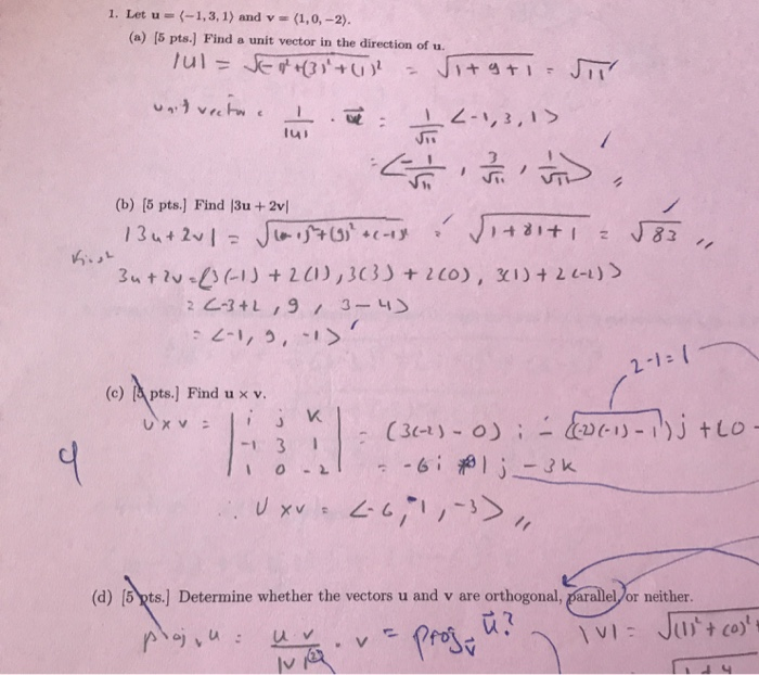 Solved 1 Let U 1 3 1 And V 1 0 2 A 5 Pts Chegg Com