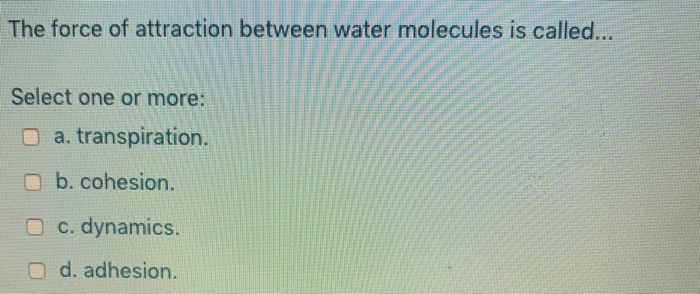 Solved The force of attraction between water molecules is | Chegg.com