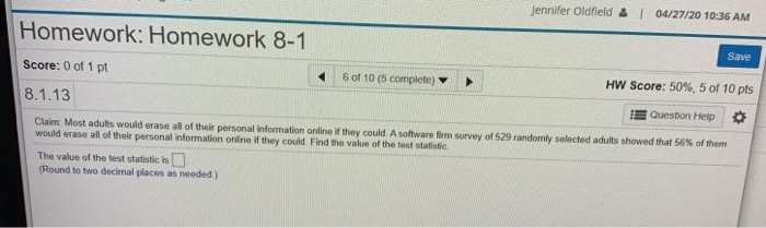 Solved Save Homework: Homework 8-1 Score: 0 Of 1 Pt 8.1.9 5 | Chegg.com