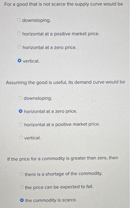 Solved For a good that is not scarce the supply curve would | Chegg.com