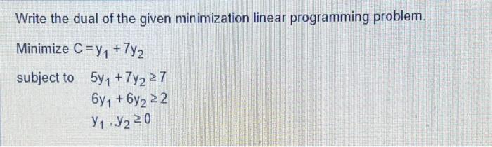 Solved Write the dual of the given minimization linear | Chegg.com