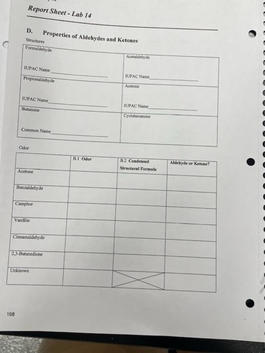 Solved Report Sheet Lab 14 D. Properties of Aldehydes and