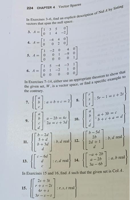 Solved 224 CHAPTER 4 Vector Spaces In Exercises 3-6, Find An | Chegg.com