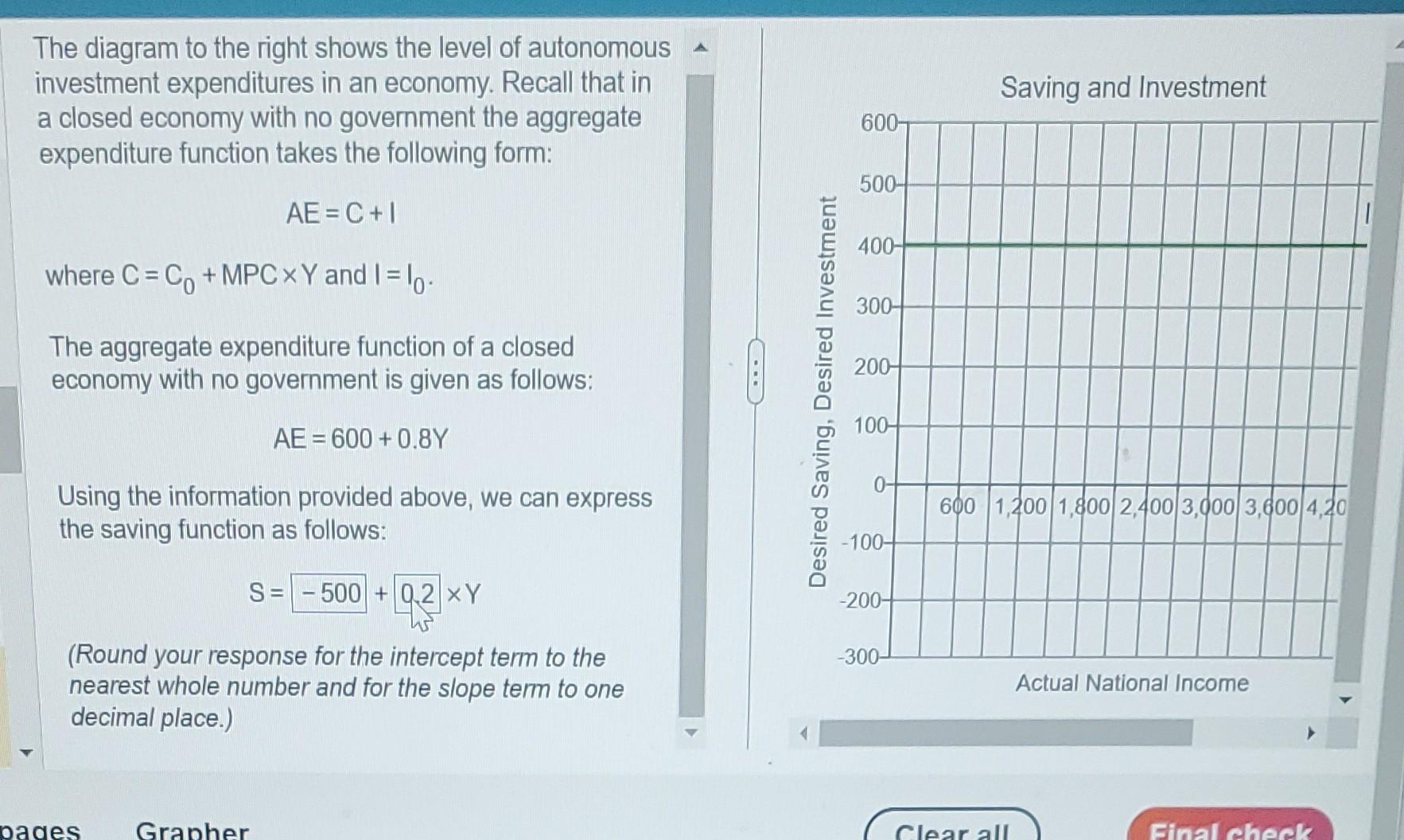Solved The autonomous consumption expenditures and | Chegg.com