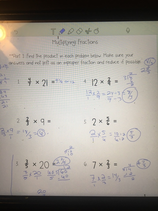 Solved Multiplying Fractions **Part 1 Find the product in | Chegg.com
