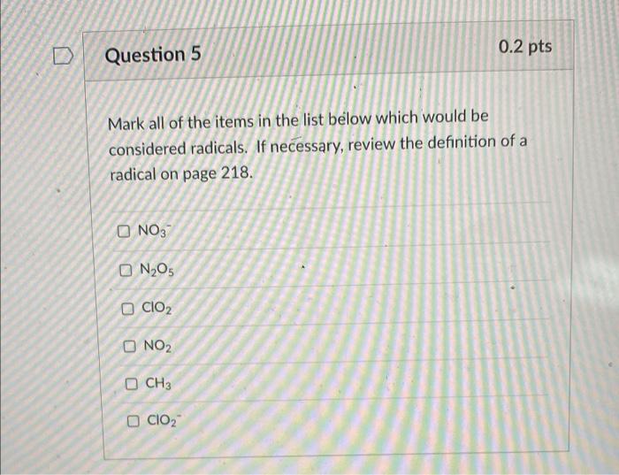 Solved 0.2 pts D Question 5 Mark all of the items in the | Chegg.com