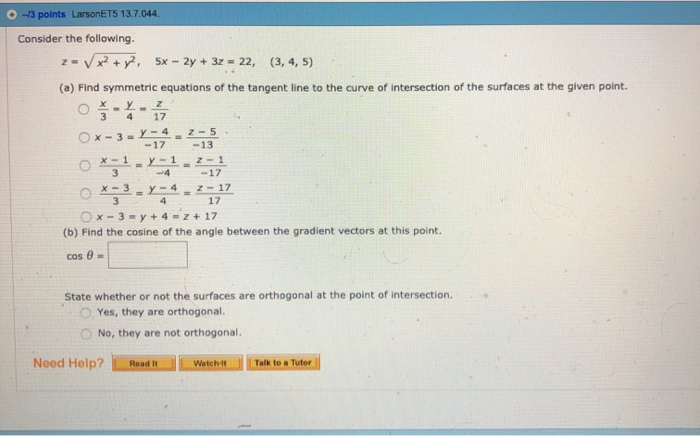 Solved 13 points LarsonET5 13.7.044 Consider the following. | Chegg.com