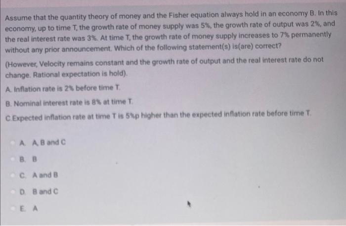 Solved Assume that the quantity theory of money and the | Chegg.com