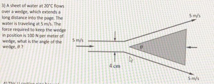 Solved 3) A sheet of water at 20∘C flows over a wedge, which | Chegg.com