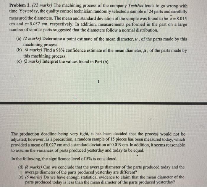 Solved Problem 2. (22 marks) The machining process of the | Chegg.com