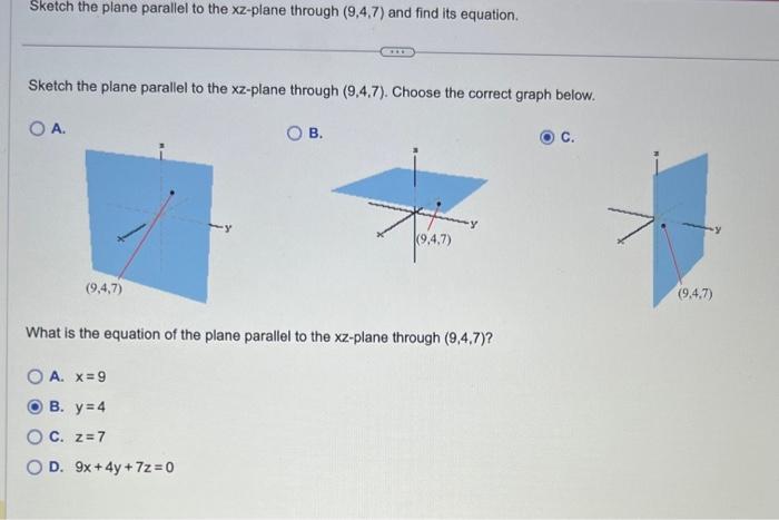 Solved Sketch the plane parallel to the xz-plane through | Chegg.com