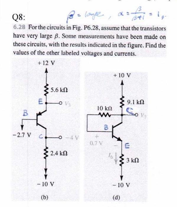 Solved Q8: α=β+1β=1, 6.28 For The Circuits In Fig. P6.28, | Chegg.com