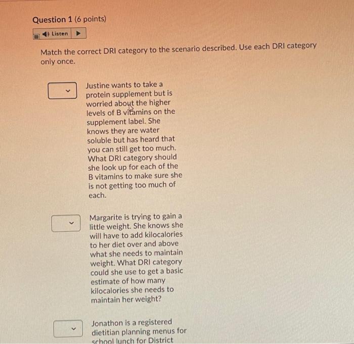 Solved nutrition facts based off the concepts of EAR, RDA,