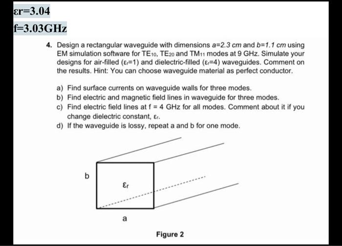 Solved er=3.04 f=3.03GHz 4. Design a rectangular waveguide | Chegg.com