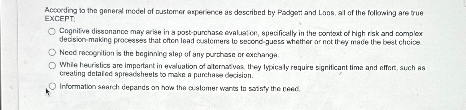 Solved According to the general model of customer experience | Chegg.com