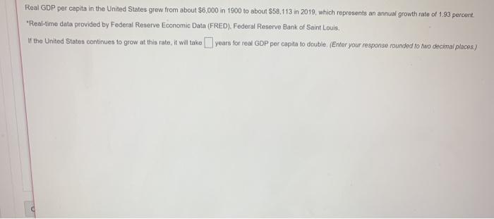 Solved Real GDP per capita in the United States grew from | Chegg.com