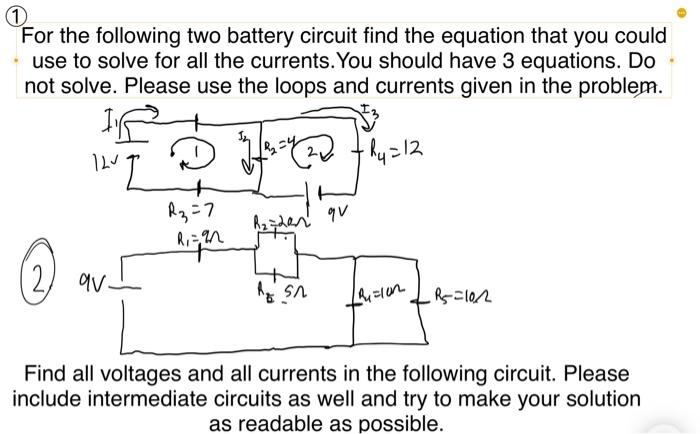 Solved For the following two battery circuit find the | Chegg.com