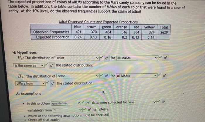 Solved M&M color Distribution According to Mars Company