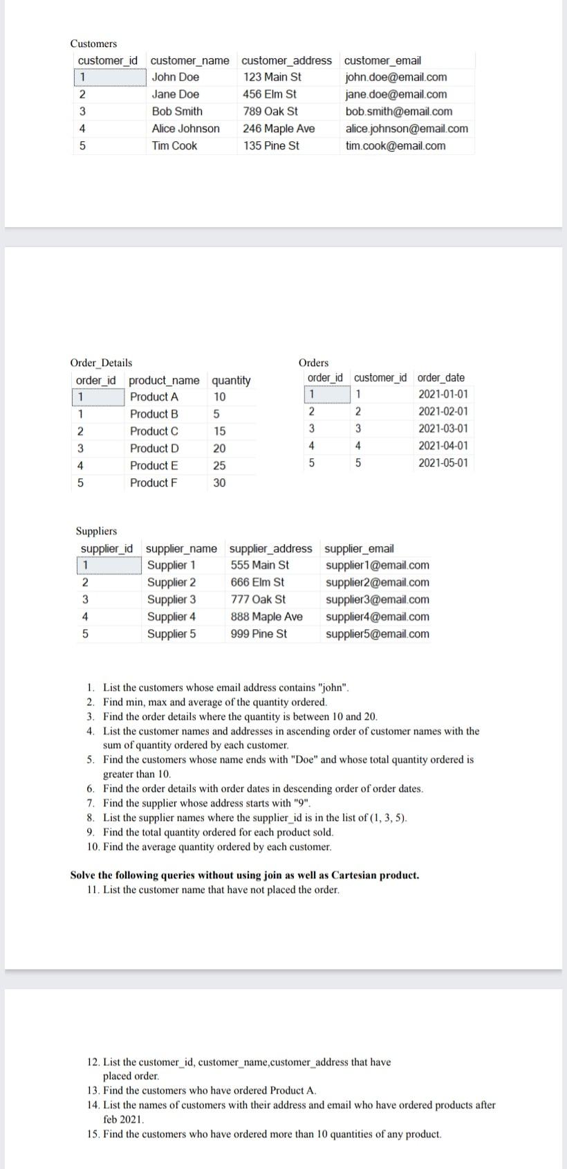 Solved SOLVE THE GIVEN SQL QUERIES FOR RELATIONAL ALGERBA. | Chegg.com