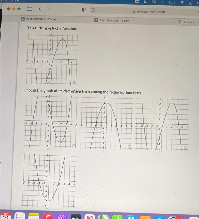 This is the graph of a function.
Choose the graph of its derivative from among the following functions.