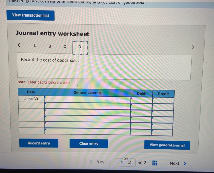 Solved 1. Compute the (of products transferred from weaving