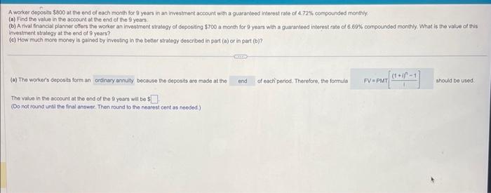 Solved A workor deposits 5500 at the end of each month for 9 | Chegg.com