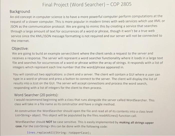 Final Project (Word Searcher) - COP 2805 Background: | Chegg.com