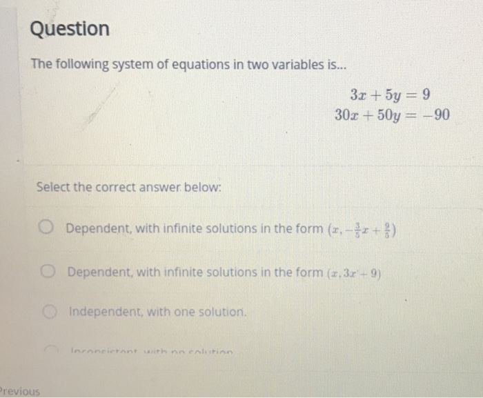 Solved Question The following system of equations in two | Chegg.com