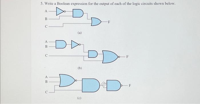 Solved 5. Write a Boolean expression for the output of each | Chegg.com