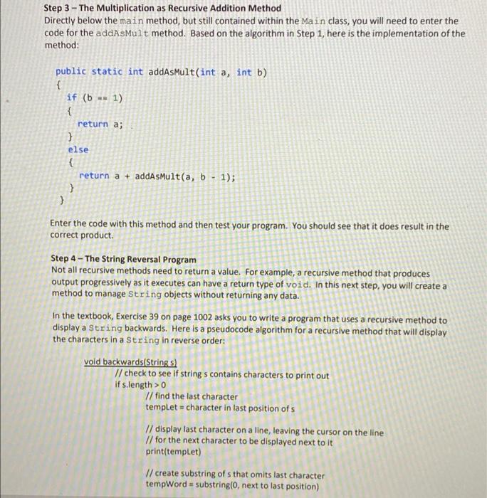 Solved Step 1 - Multiplication as Recursive Addition | Chegg.com