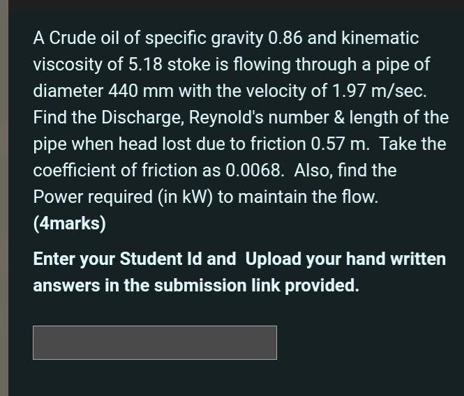 Solved A Crude oil of specific gravity 0.86 and kinematic | Chegg.com