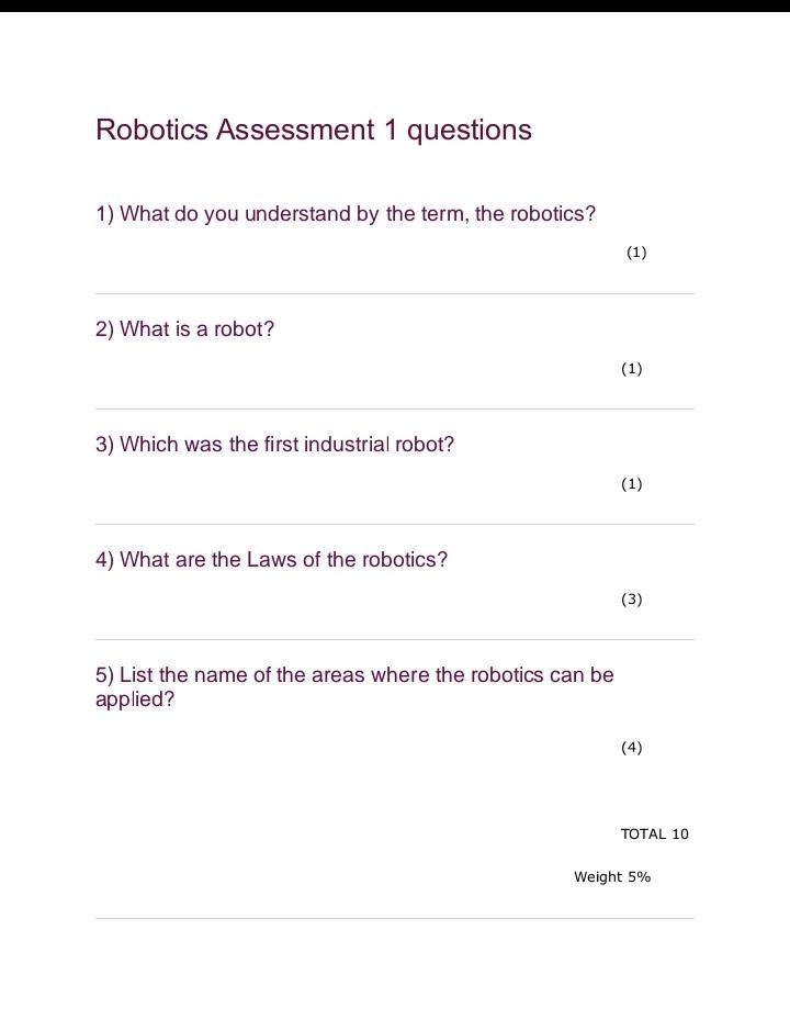Solved Robotics Assessment 1 Questions 1 What Do You Chegg Solved Robotics Assessment 1 Questions 1 What Do You Chegg