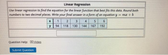 Solved Linear Regression Use linear regression to find the | Chegg.com