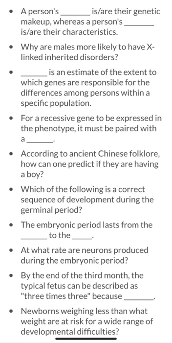 Solved: â€¢ A Person's _ Is/are Their Genetic Makeup; Wherea... | Chegg.com