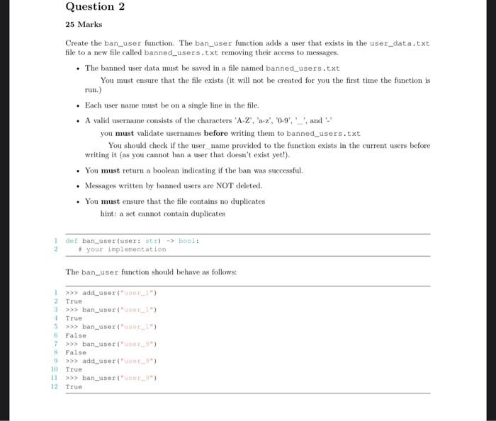 Solved 25 Marks Create the add_user function. The add_user | Chegg.com