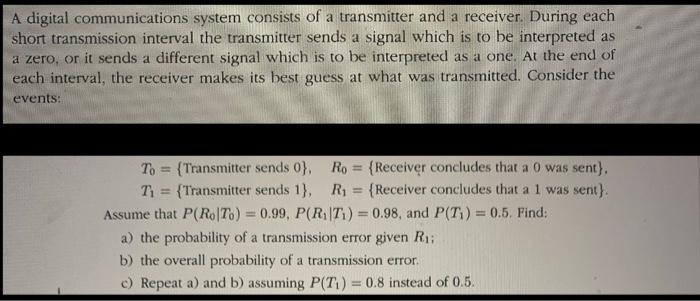 Solved A digital communications system consists of a | Chegg.com